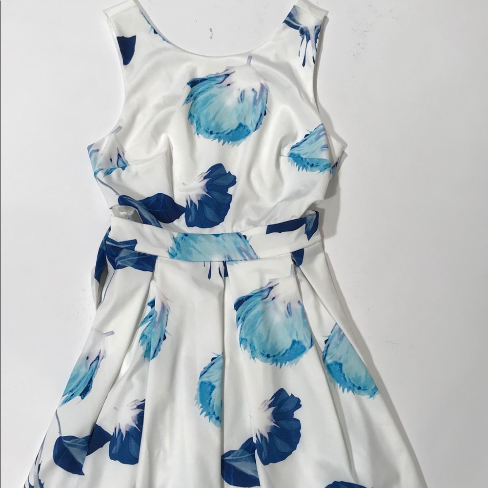 White Dress with Blue Pattern